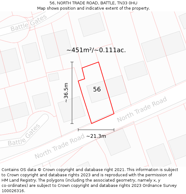 56, NORTH TRADE ROAD, BATTLE, TN33 0HU: Plot and title map