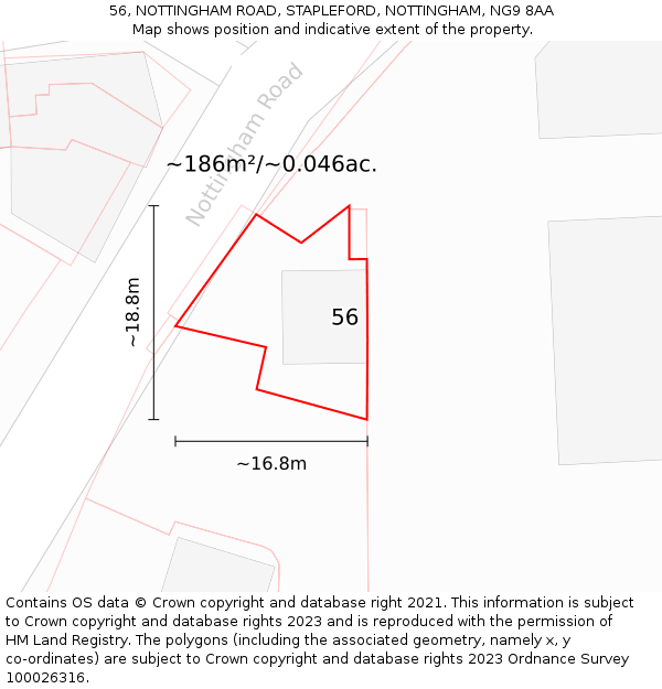 56, NOTTINGHAM ROAD, STAPLEFORD, NOTTINGHAM, NG9 8AA: Plot and title map