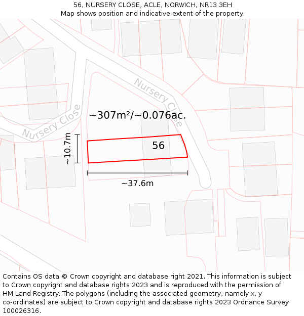 56, NURSERY CLOSE, ACLE, NORWICH, NR13 3EH: Plot and title map