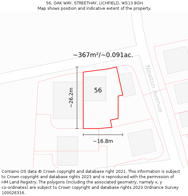 56, OAK WAY, STREETHAY, LICHFIELD, WS13 8GH: Plot and title map