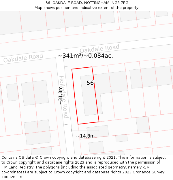 56, OAKDALE ROAD, NOTTINGHAM, NG3 7EG: Plot and title map