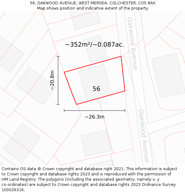 56, OAKWOOD AVENUE, WEST MERSEA, COLCHESTER, CO5 8AX: Plot and title map