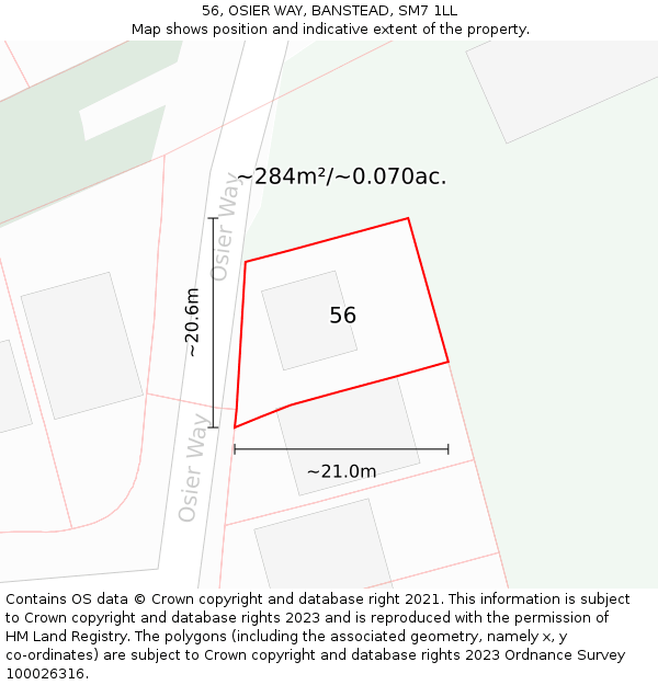 56, OSIER WAY, BANSTEAD, SM7 1LL: Plot and title map