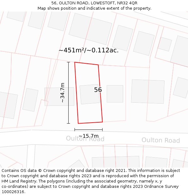 56, OULTON ROAD, LOWESTOFT, NR32 4QR: Plot and title map
