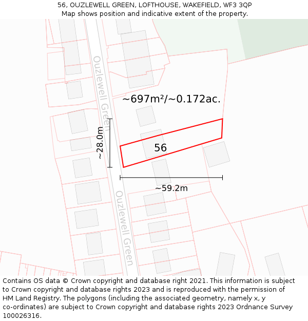 56, OUZLEWELL GREEN, LOFTHOUSE, WAKEFIELD, WF3 3QP: Plot and title map