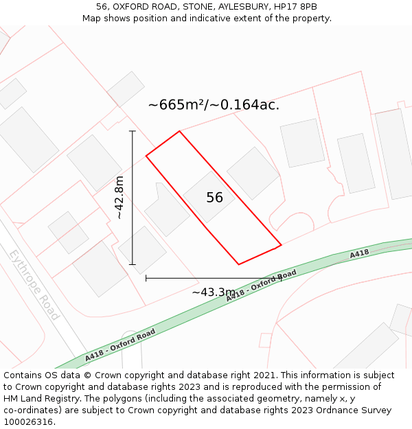 56, OXFORD ROAD, STONE, AYLESBURY, HP17 8PB: Plot and title map