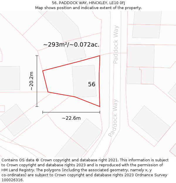 56, PADDOCK WAY, HINCKLEY, LE10 0FJ: Plot and title map