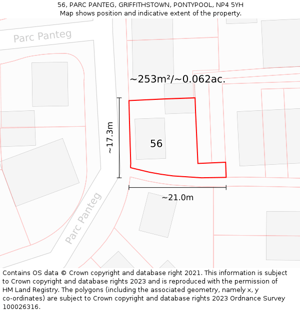 56, PARC PANTEG, GRIFFITHSTOWN, PONTYPOOL, NP4 5YH: Plot and title map