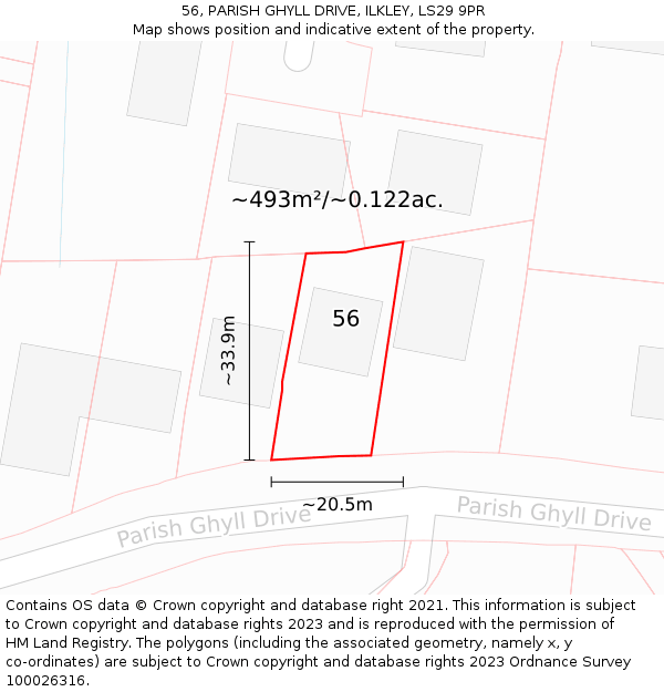 56, PARISH GHYLL DRIVE, ILKLEY, LS29 9PR: Plot and title map