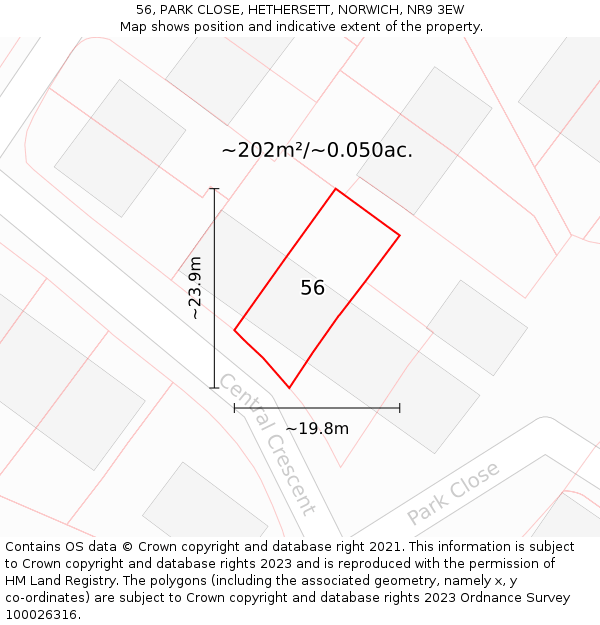 56, PARK CLOSE, HETHERSETT, NORWICH, NR9 3EW: Plot and title map