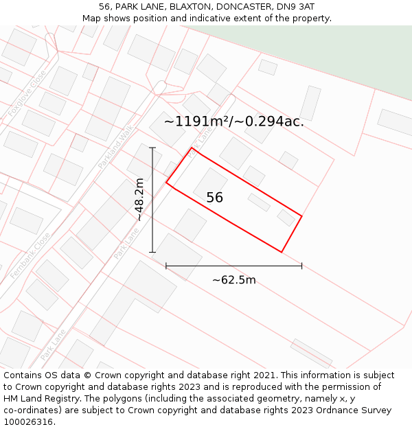 56, PARK LANE, BLAXTON, DONCASTER, DN9 3AT: Plot and title map