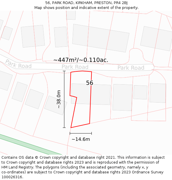 56, PARK ROAD, KIRKHAM, PRESTON, PR4 2BJ: Plot and title map