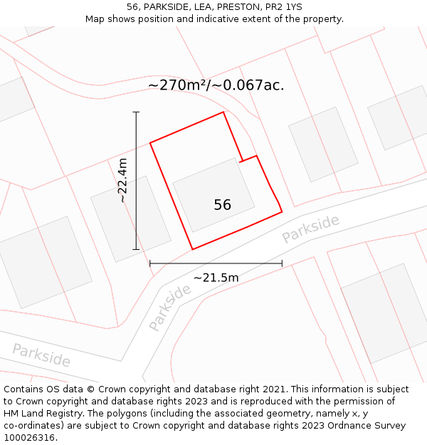 56, PARKSIDE, LEA, PRESTON, PR2 1YS: Plot and title map