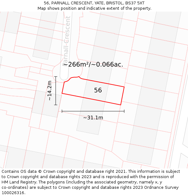 56, PARNALL CRESCENT, YATE, BRISTOL, BS37 5XT: Plot and title map