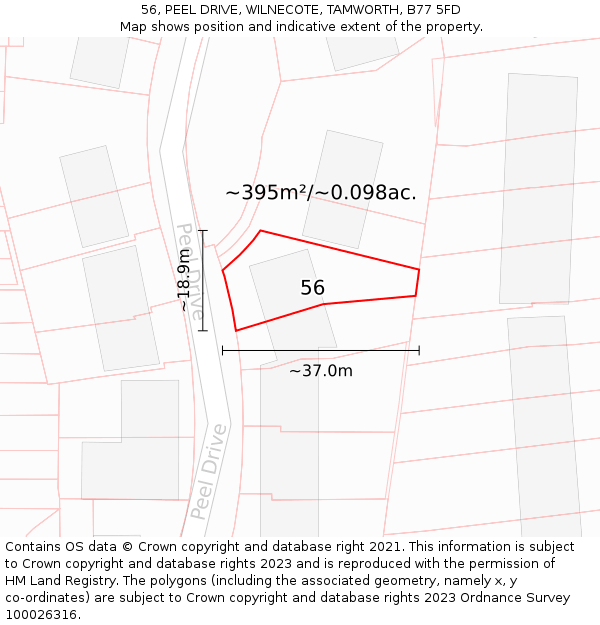 56, PEEL DRIVE, WILNECOTE, TAMWORTH, B77 5FD: Plot and title map
