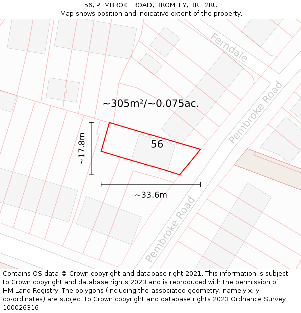 56, PEMBROKE ROAD, BROMLEY, BR1 2RU: Plot and title map