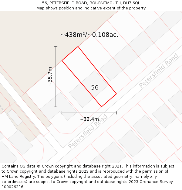 56, PETERSFIELD ROAD, BOURNEMOUTH, BH7 6QL: Plot and title map