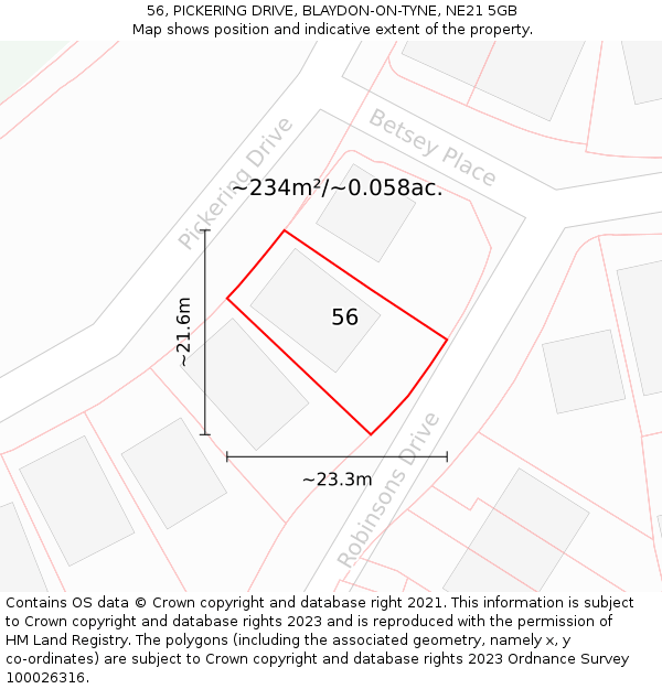 56, PICKERING DRIVE, BLAYDON-ON-TYNE, NE21 5GB: Plot and title map