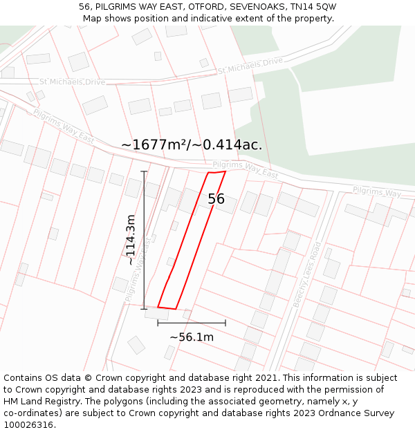 56, PILGRIMS WAY EAST, OTFORD, SEVENOAKS, TN14 5QW: Plot and title map