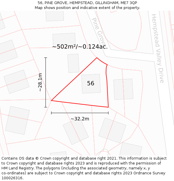 56, PINE GROVE, HEMPSTEAD, GILLINGHAM, ME7 3QP: Plot and title map