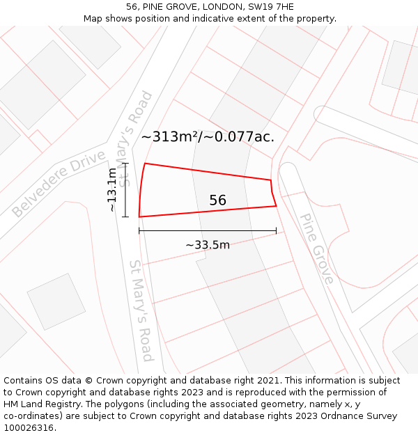 56, PINE GROVE, LONDON, SW19 7HE: Plot and title map