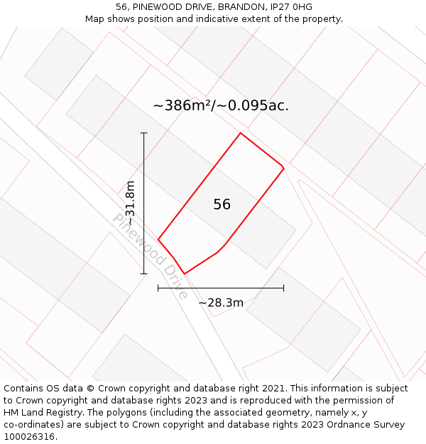 56, PINEWOOD DRIVE, BRANDON, IP27 0HG: Plot and title map