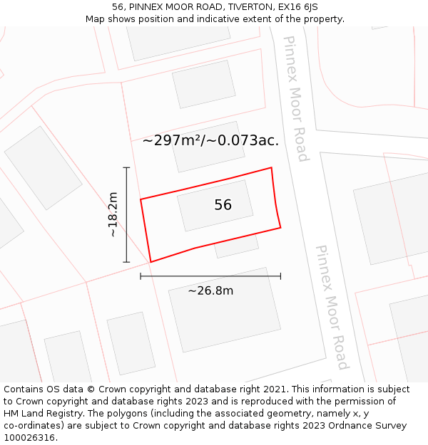 56, PINNEX MOOR ROAD, TIVERTON, EX16 6JS: Plot and title map