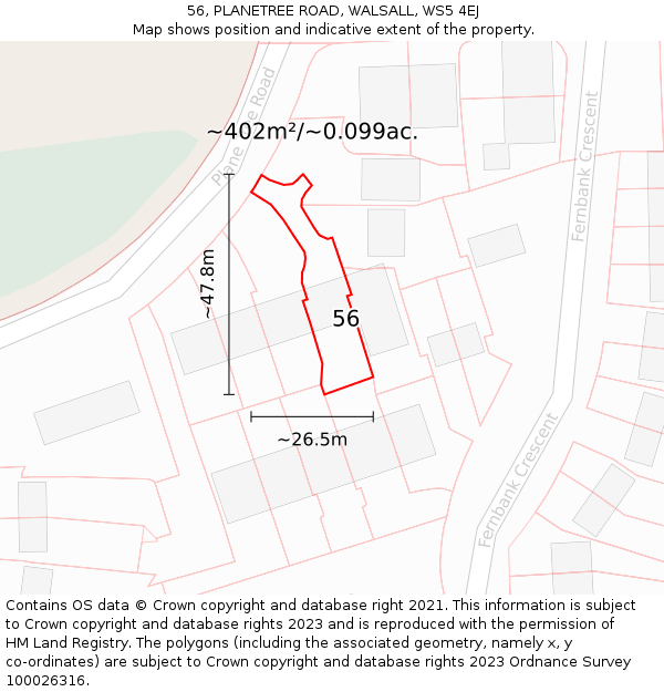 56, PLANETREE ROAD, WALSALL, WS5 4EJ: Plot and title map