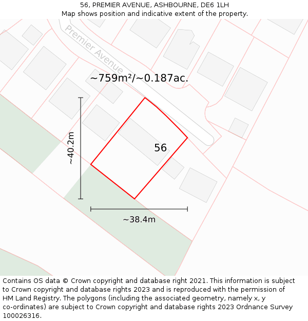 56, PREMIER AVENUE, ASHBOURNE, DE6 1LH: Plot and title map
