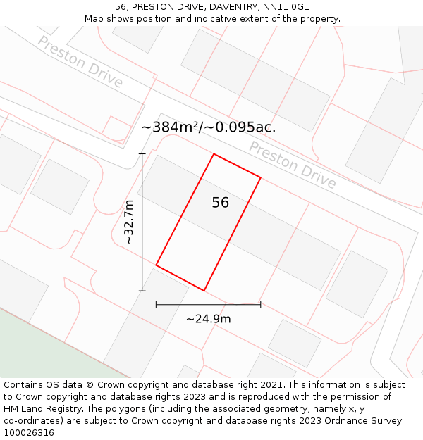 56, PRESTON DRIVE, DAVENTRY, NN11 0GL: Plot and title map