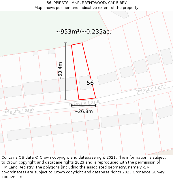 56, PRIESTS LANE, BRENTWOOD, CM15 8BY: Plot and title map