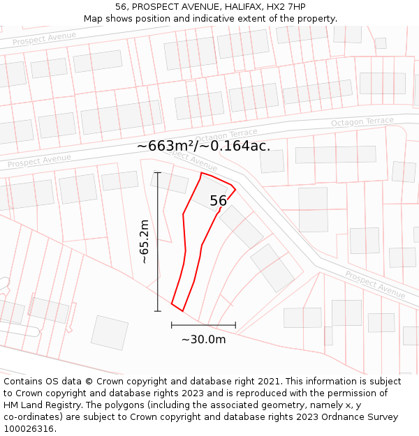 56, PROSPECT AVENUE, HALIFAX, HX2 7HP: Plot and title map