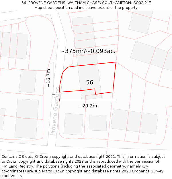 56, PROVENE GARDENS, WALTHAM CHASE, SOUTHAMPTON, SO32 2LE: Plot and title map