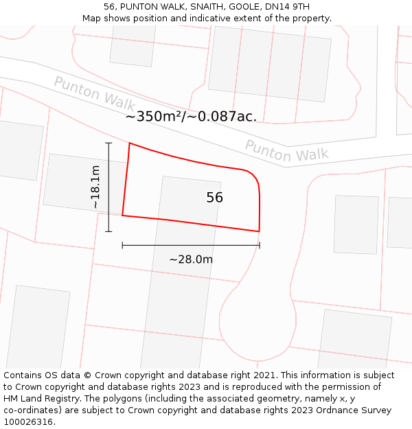 56, PUNTON WALK, SNAITH, GOOLE, DN14 9TH: Plot and title map