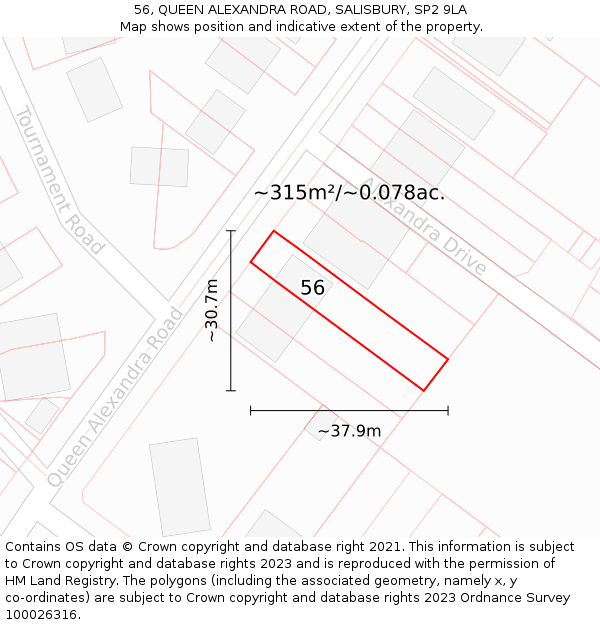 56, QUEEN ALEXANDRA ROAD, SALISBURY, SP2 9LA: Plot and title map