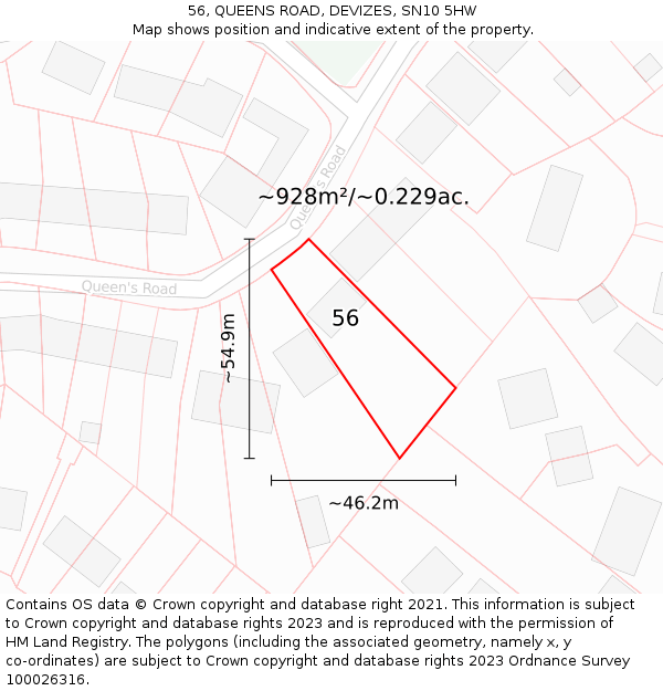 56, QUEENS ROAD, DEVIZES, SN10 5HW: Plot and title map