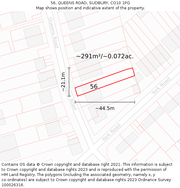 56, QUEENS ROAD, SUDBURY, CO10 1PG: Plot and title map