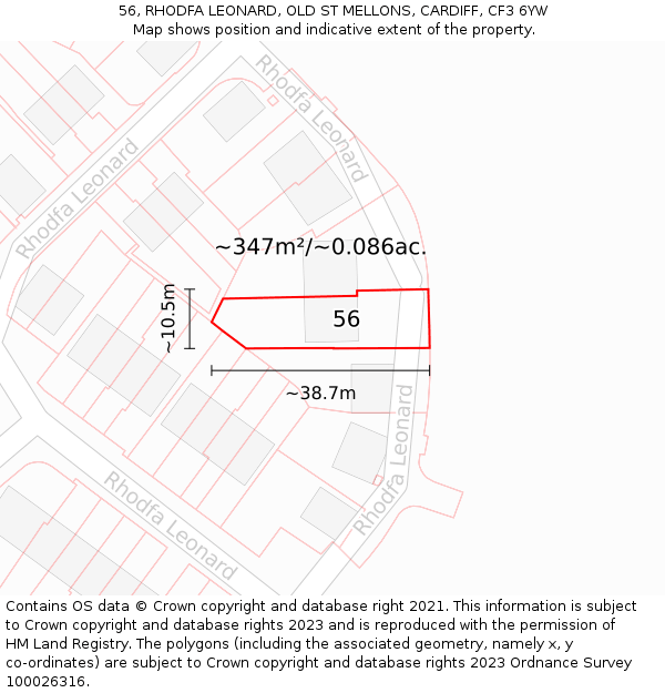 56, RHODFA LEONARD, OLD ST MELLONS, CARDIFF, CF3 6YW: Plot and title map