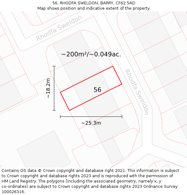 56, RHODFA SWELDON, BARRY, CF62 5AD: Plot and title map
