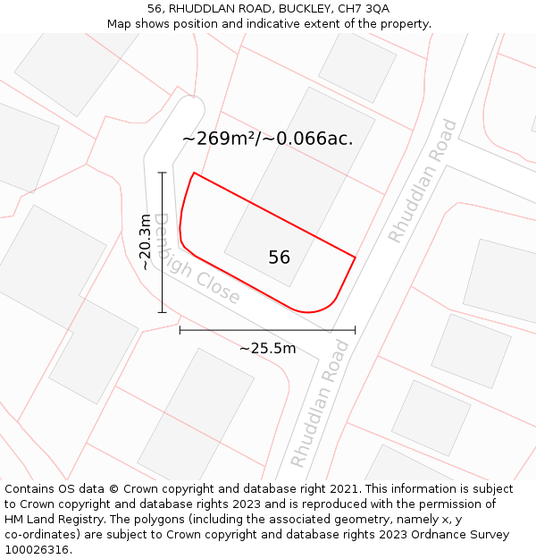 56, RHUDDLAN ROAD, BUCKLEY, CH7 3QA: Plot and title map