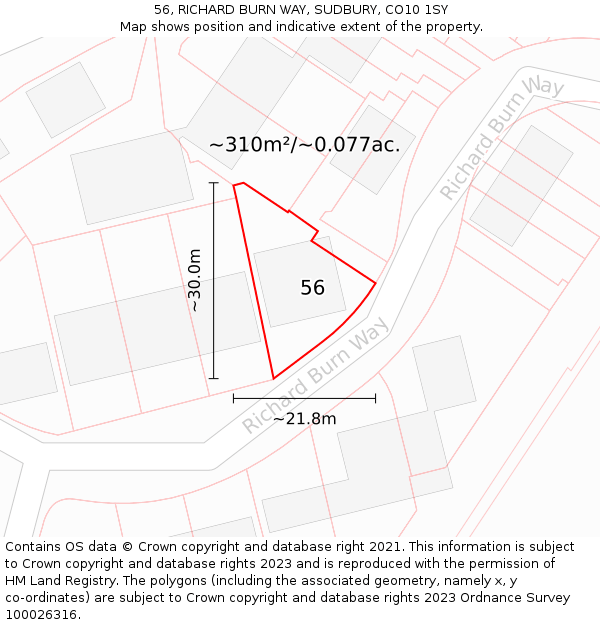 56, RICHARD BURN WAY, SUDBURY, CO10 1SY: Plot and title map