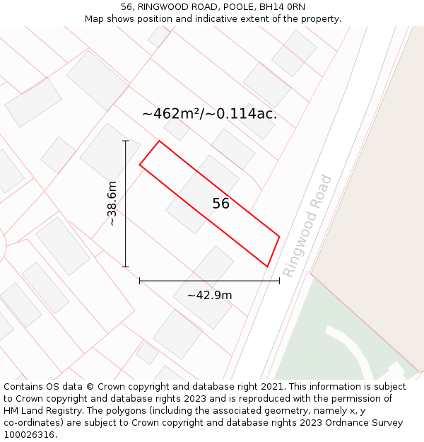 56, RINGWOOD ROAD, POOLE, BH14 0RN: Plot and title map