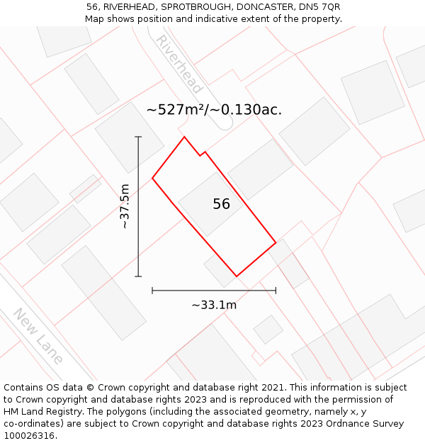 56, RIVERHEAD, SPROTBROUGH, DONCASTER, DN5 7QR: Plot and title map