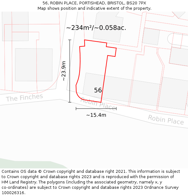 56, ROBIN PLACE, PORTISHEAD, BRISTOL, BS20 7PX: Plot and title map