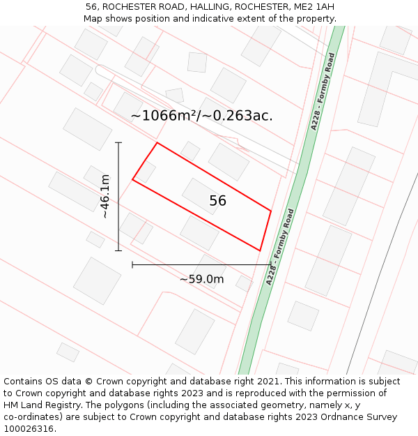 56, ROCHESTER ROAD, HALLING, ROCHESTER, ME2 1AH: Plot and title map