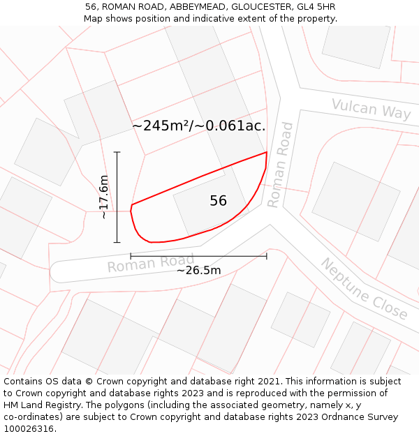 56, ROMAN ROAD, ABBEYMEAD, GLOUCESTER, GL4 5HR: Plot and title map
