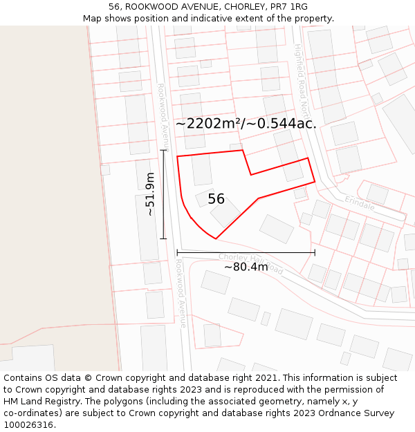 56, ROOKWOOD AVENUE, CHORLEY, PR7 1RG: Plot and title map