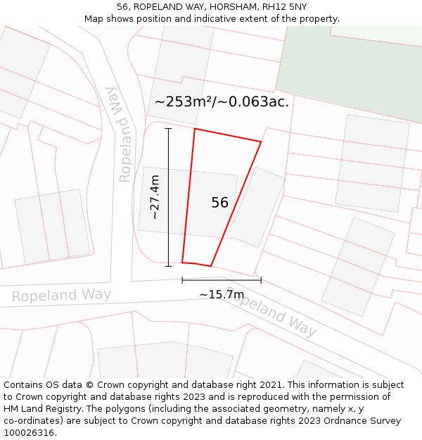 56, ROPELAND WAY, HORSHAM, RH12 5NY: Plot and title map