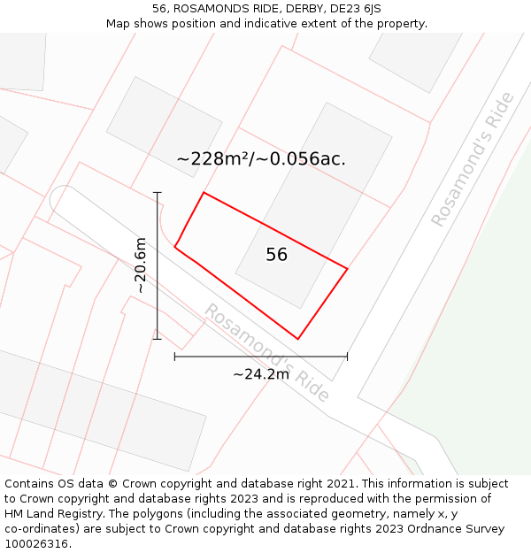 56, ROSAMONDS RIDE, DERBY, DE23 6JS: Plot and title map