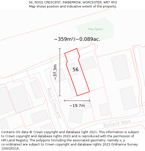 56, ROSS CRESCENT, INKBERROW, WORCESTER, WR7 4FG: Plot and title map